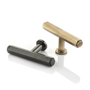 Theodore solid brass T-bar cabinet pull with round rose