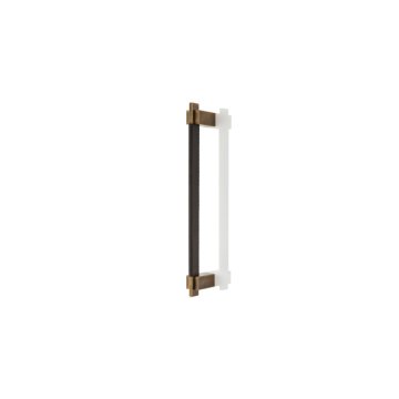 Holmes solid brass door pull with hand stitched leather
