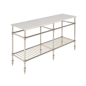 Ornate 6 leg double freestanding basin stand for benchtop. Pointed feet & shelf. W1500 x D480 x H880