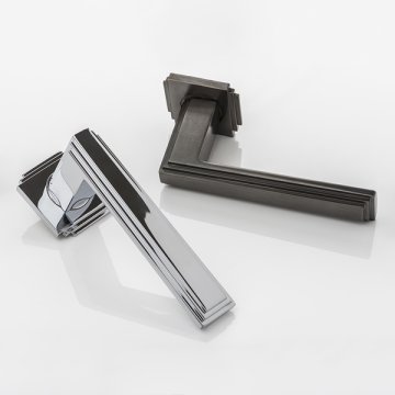 Dewhurst I solid brass door lever handle with square edge deco rose