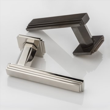 Dewhurst solid brass door lever handle with square edge deco rose