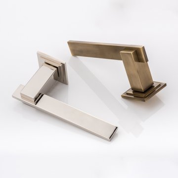 Holmes II solid brass door lever handle with square stepped rose