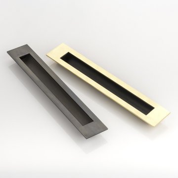 Collett solid brass recessed pull with leather