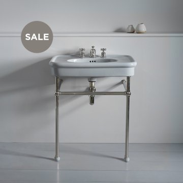 Rockwell 610mm Seattle Grey basin on basin stand. One or three tap holes.