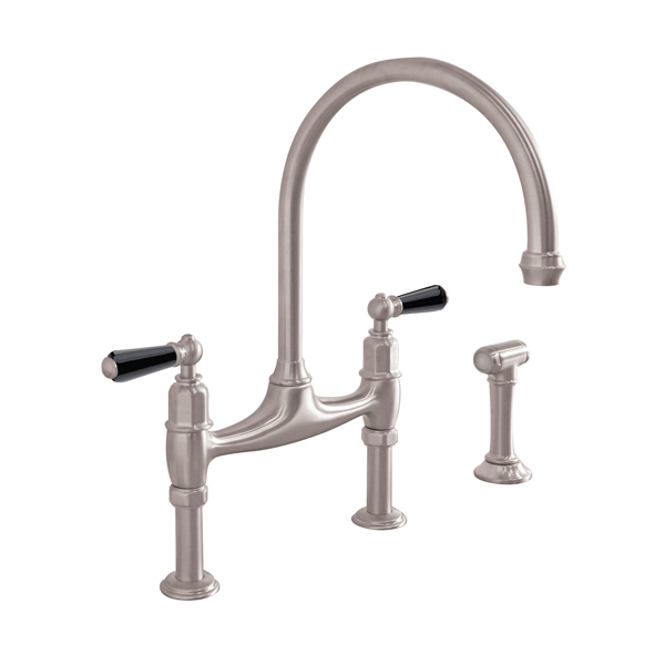 Ionian 2 hole bench mounted sink mixer with straight legs, porcelain lever taps & spray rinse