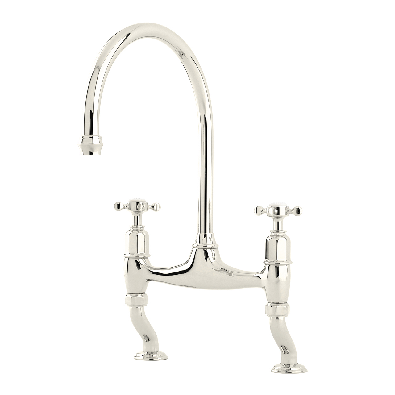 Ionian 2 hole bench mounted sink mixer with offset legs & crosshead taps