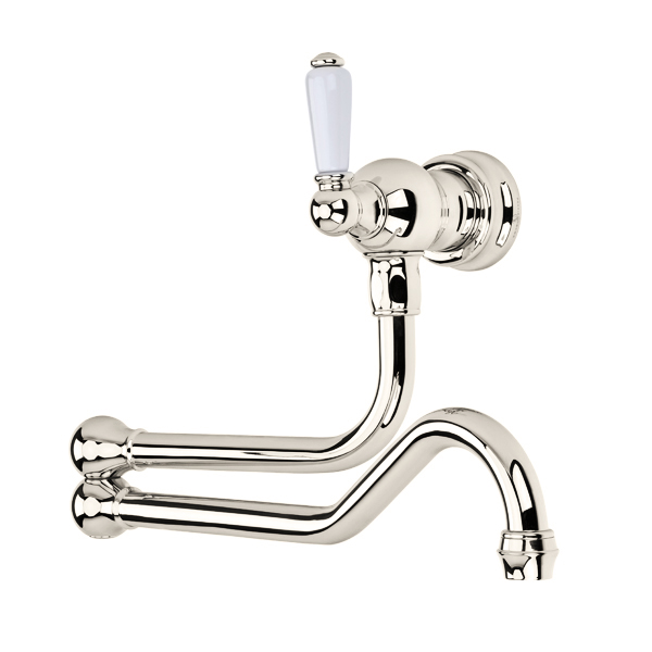 Wall-mounted pot filler tap with traditional porcelain lever handle