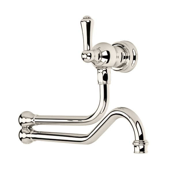 Wall-mounted pot filler tap with country style metal lever handle