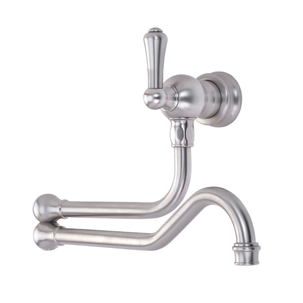 Wall-mounted pot filler tap with country style metal lever handle