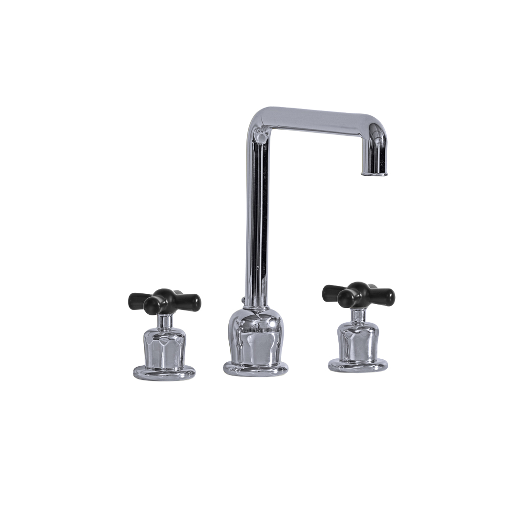 Rockwell 3 hole kitchen mixer with metal/coloured crosshead taps