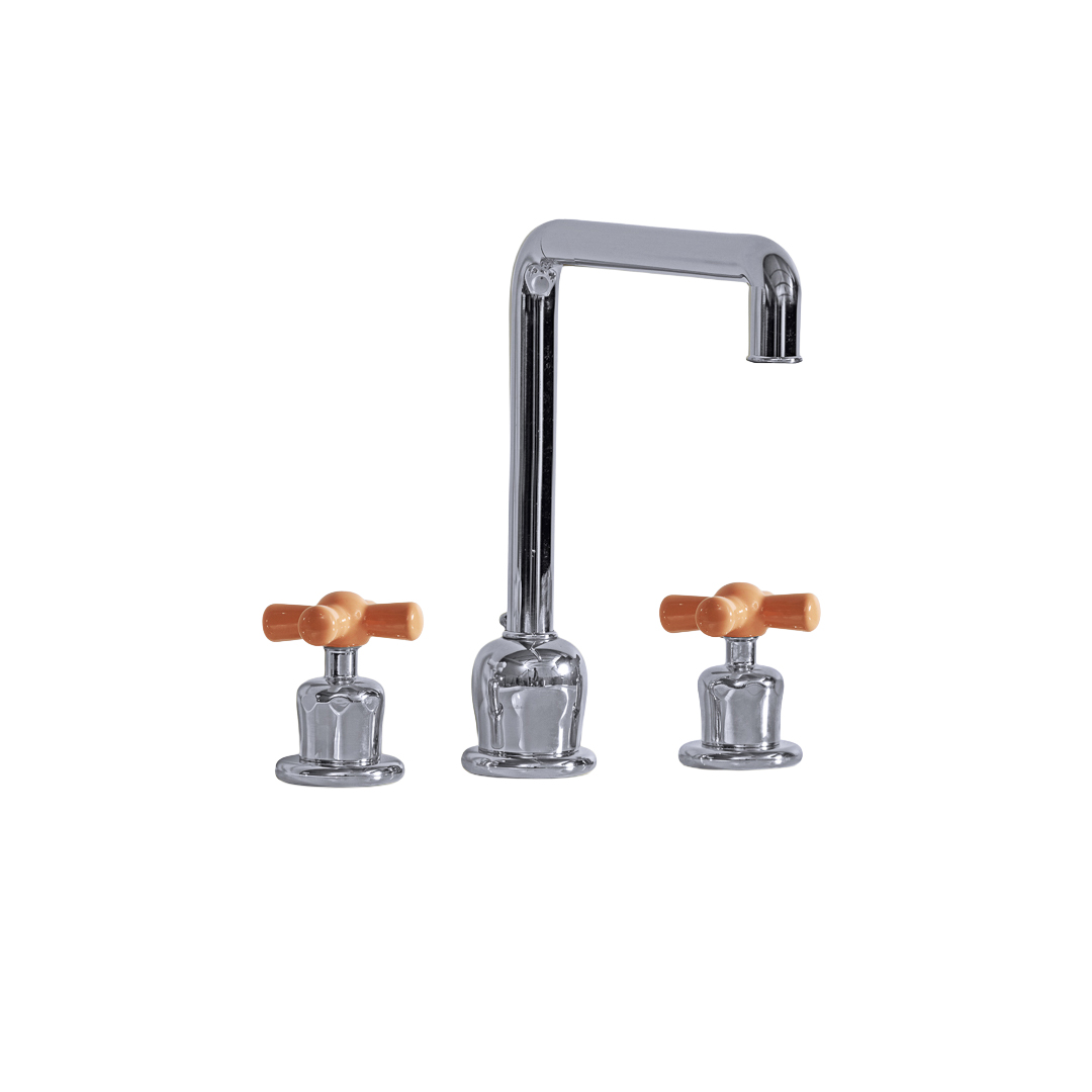 Rockwell 3 hole kitchen mixer with metal/coloured crosshead taps
