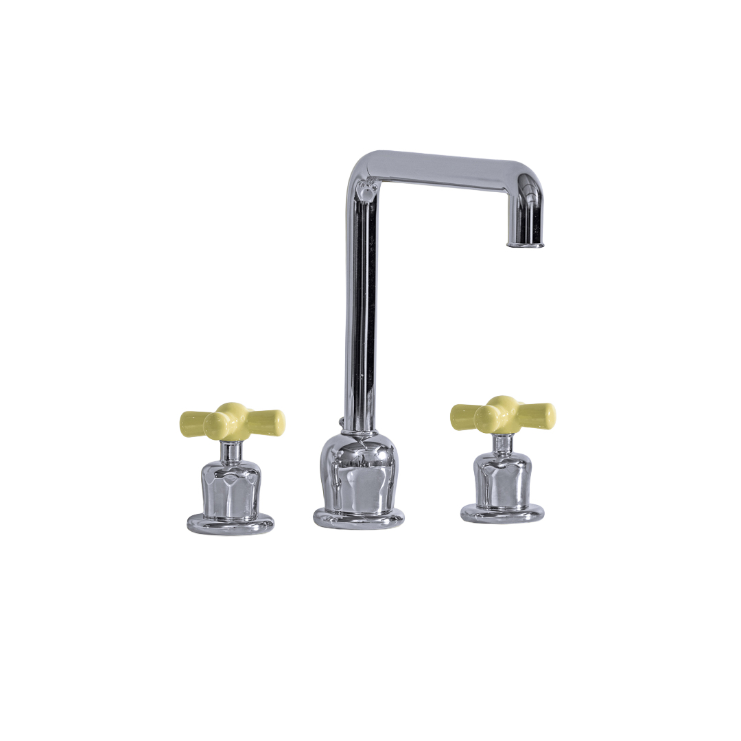 Rockwell 3 hole kitchen mixer with metal/coloured crosshead taps