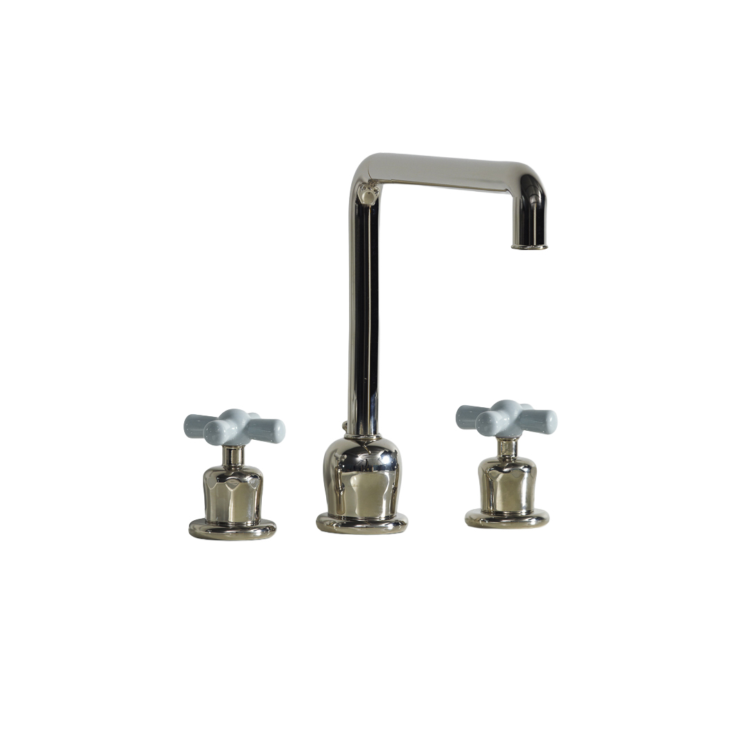 Rockwell 3 hole kitchen mixer with metal/coloured crosshead taps