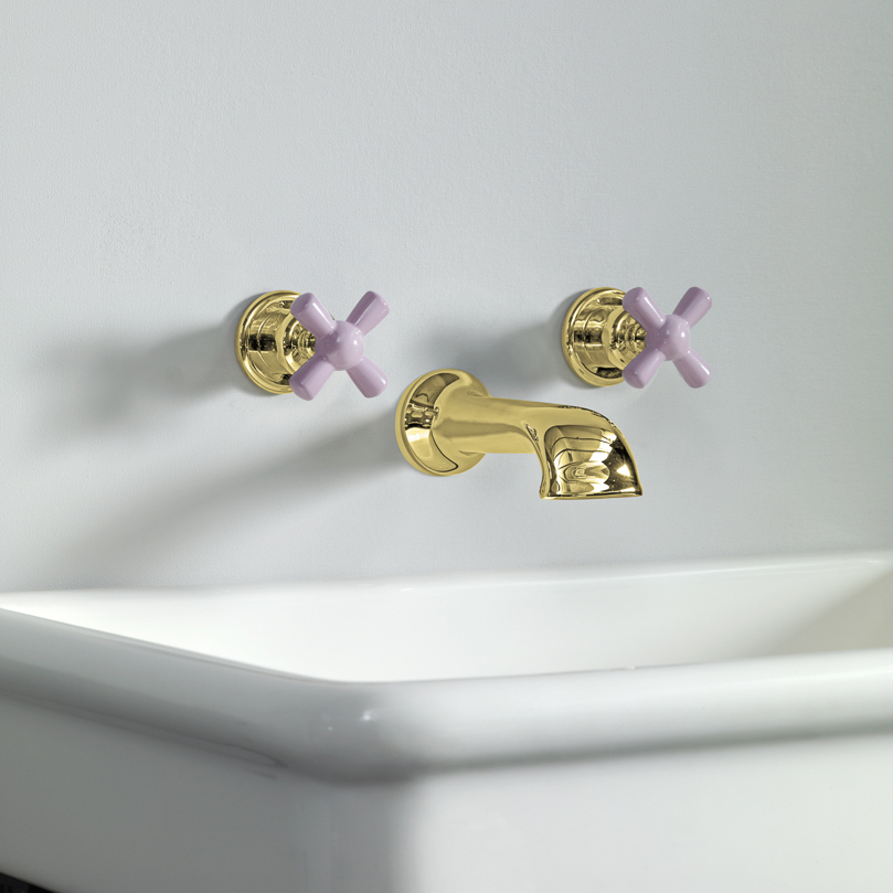 Rockwell wall-mounted basin mixer with 190mm cast spout & metal/coloured crosshead taps