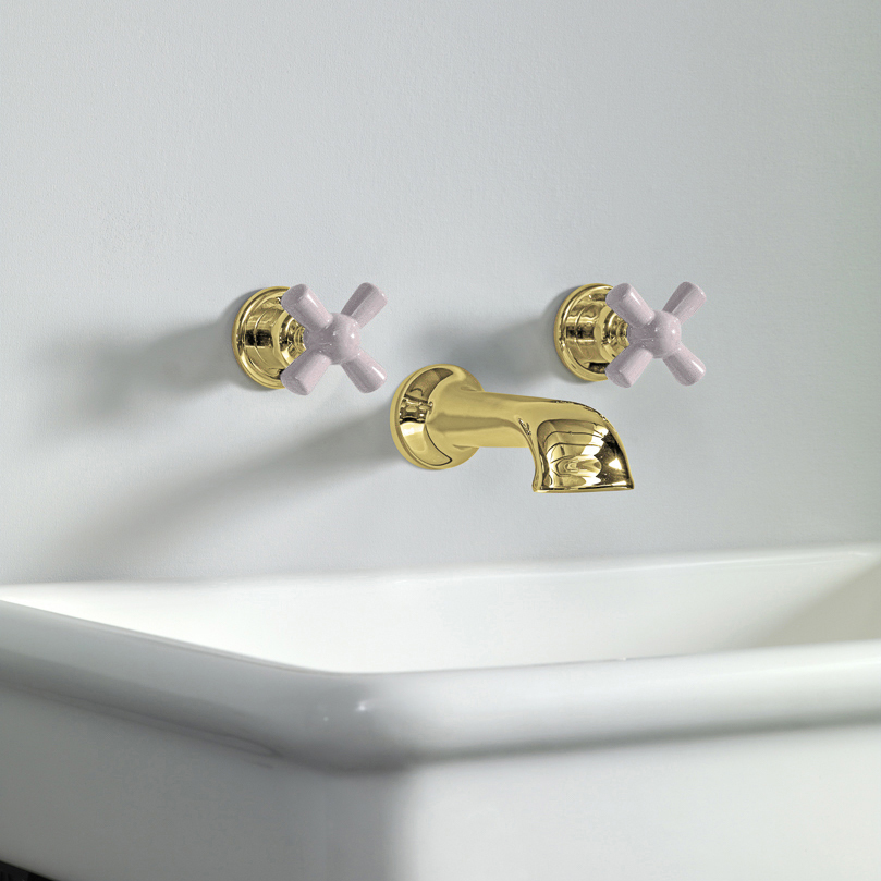 Rockwell wall-mounted basin mixer with 190mm cast spout & metal/coloured crosshead taps