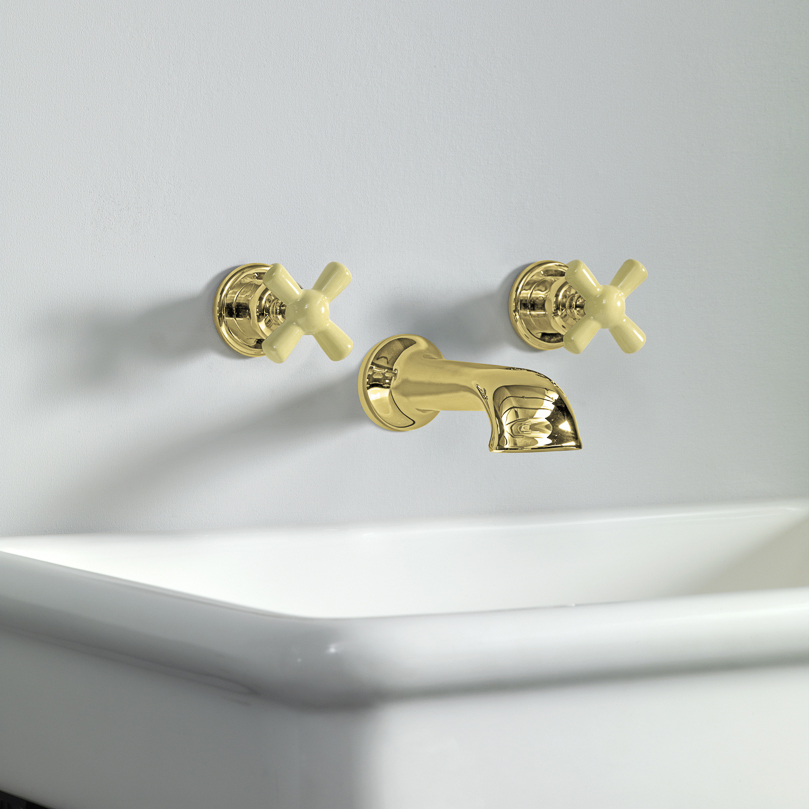 Rockwell wall-mounted basin mixer with 190mm cast spout & metal/coloured crosshead taps