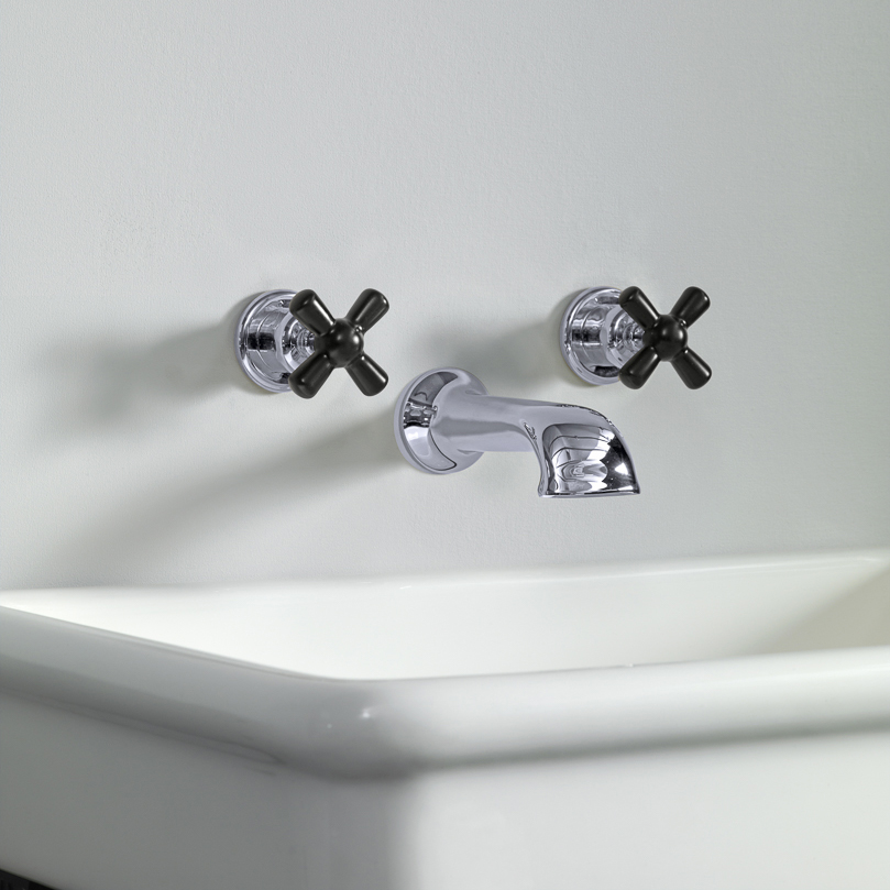Rockwell wall-mounted basin mixer with 190mm cast spout & metal/coloured crosshead taps