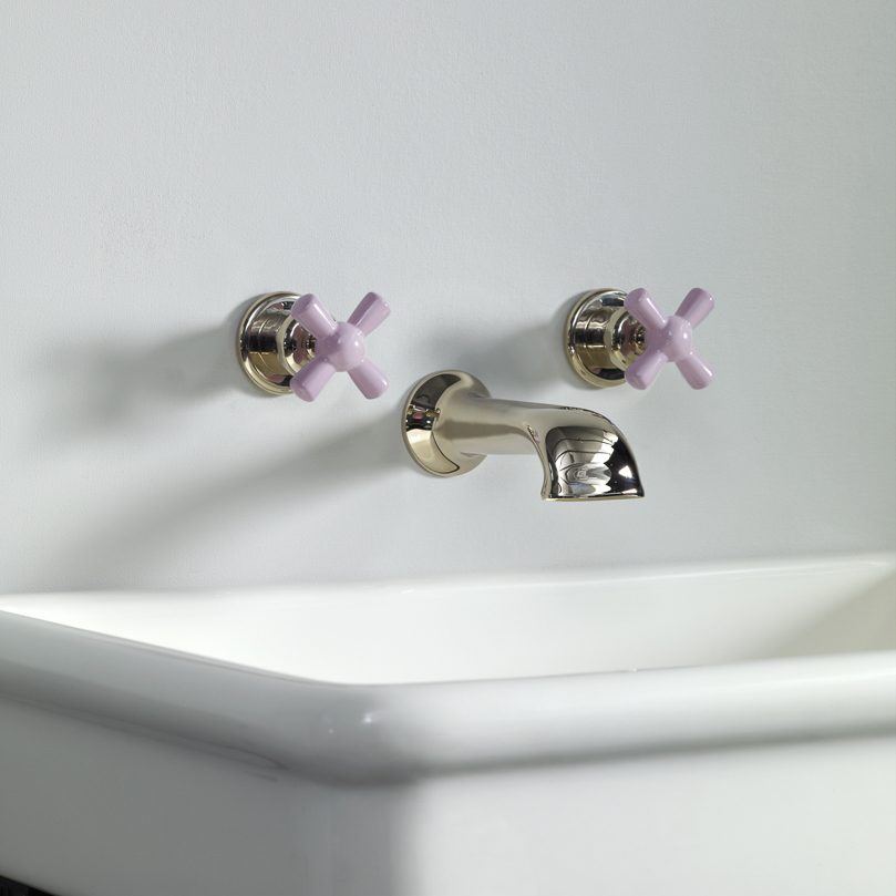 Rockwell wall-mounted basin mixer with 190mm cast spout & metal/coloured crosshead taps