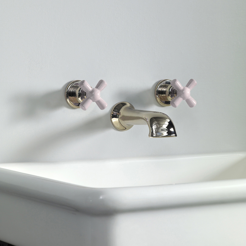 Rockwell wall-mounted basin mixer with 190mm cast spout & metal/coloured crosshead taps