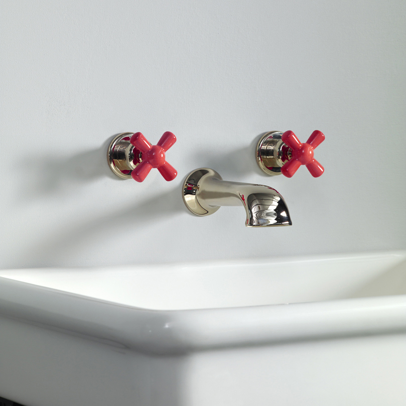 Rockwell wall-mounted basin mixer with 190mm cast spout & metal/coloured crosshead taps