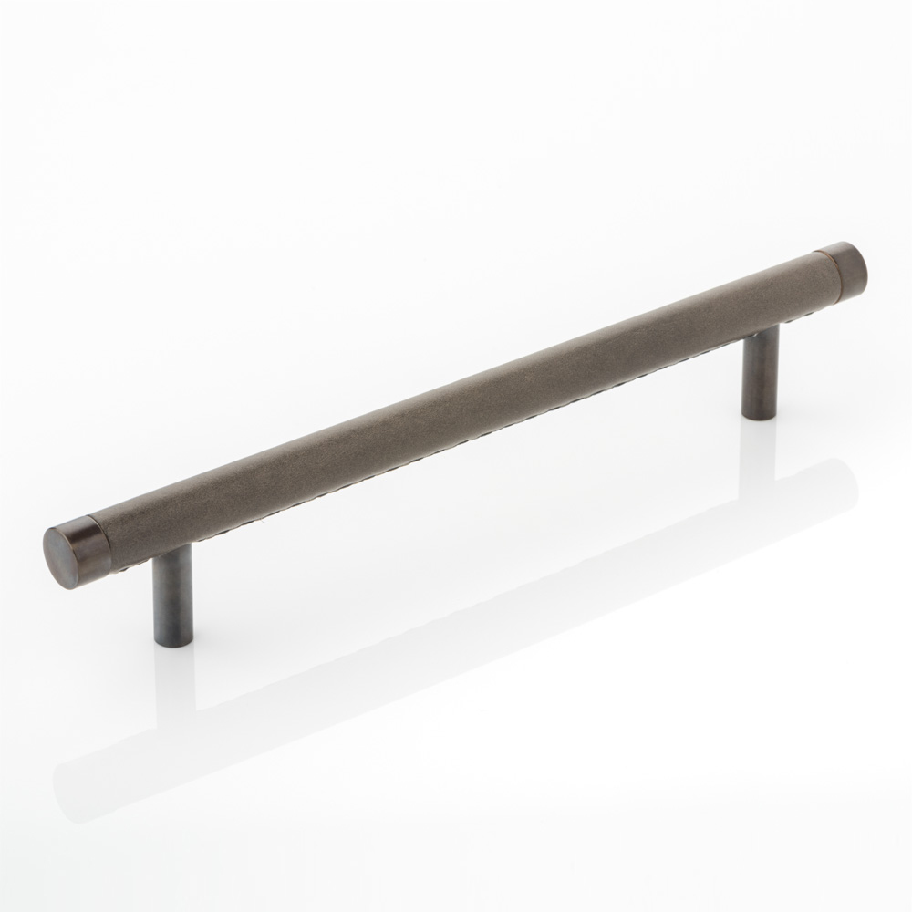 Thurloe solid brass cabinet handle with hand stitched leather