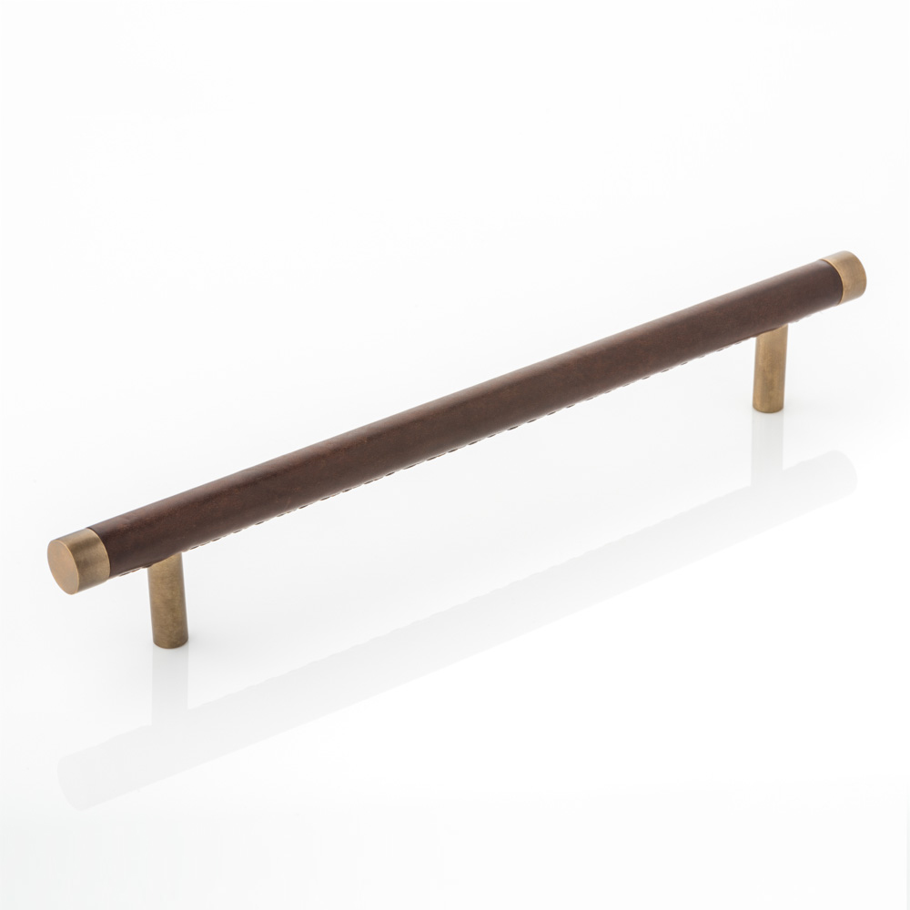 Thurloe solid brass cabinet handle with hand stitched leather