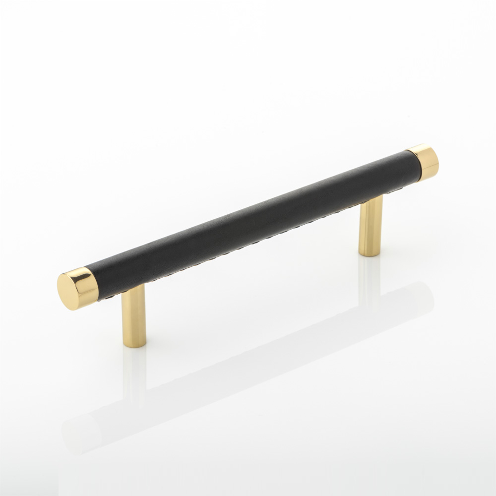 Thurloe solid brass cabinet handle with hand stitched leather