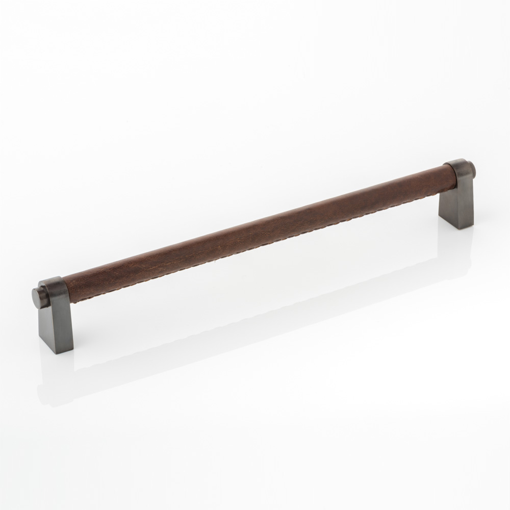 Irvine solid brass cabinet handle with hand stitched leather