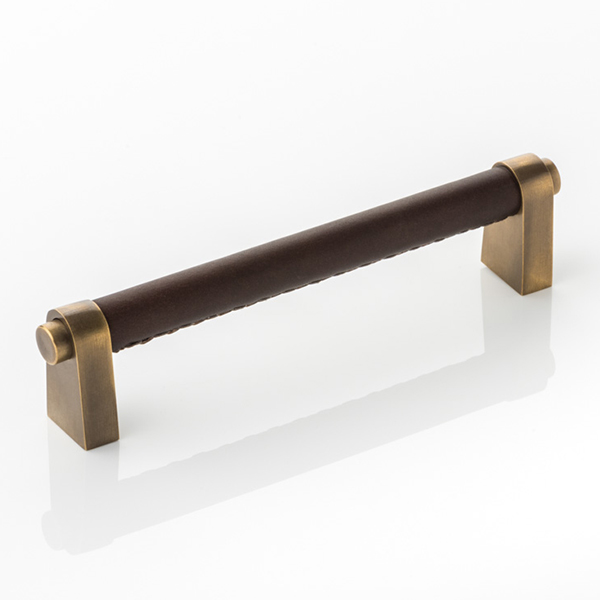 Irvine solid brass cabinet handle with hand stitched leather