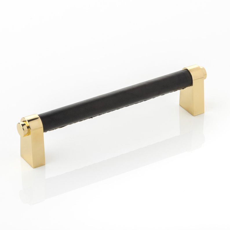 Irvine solid brass cabinet handle with hand stitched leather