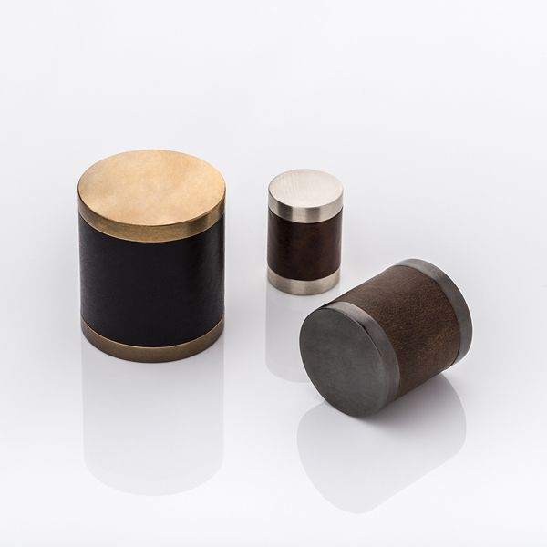 Thurloe solid brass cabinet pull with hand stitched leather