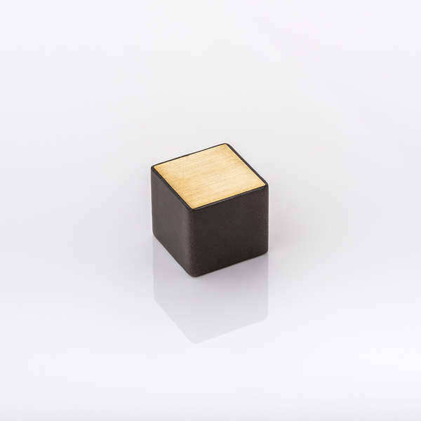 Cube & leather solid brass cabinet pull with hand stitched leather