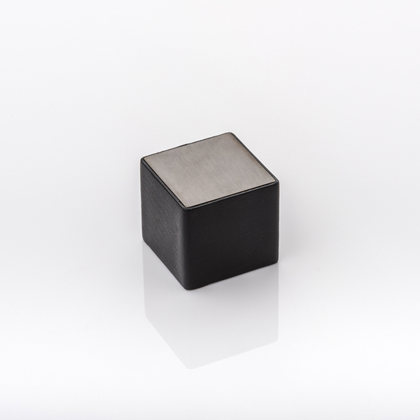 Cube & leather solid brass cabinet pull with hand stitched leather