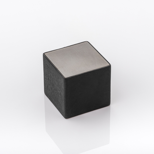 Cube & leather solid brass cabinet pull with hand stitched leather