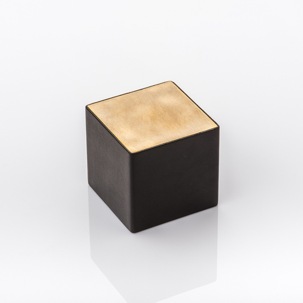 Cube & leather solid brass cabinet pull with hand stitched leather