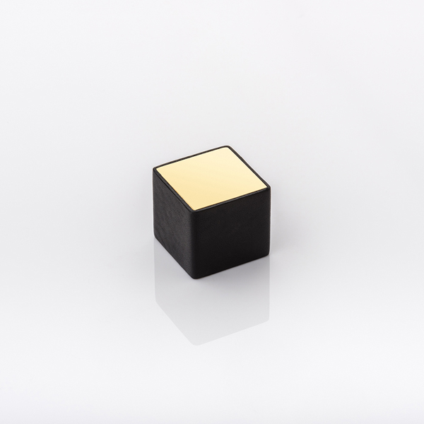 Cube & leather solid brass cabinet pull with hand stitched leather