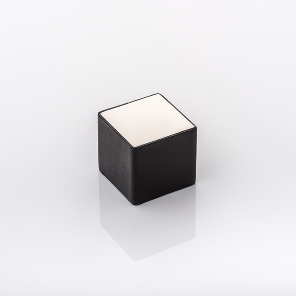 Cube & leather solid brass cabinet pull with hand stitched leather