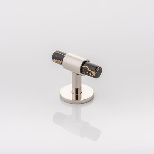 Collett T-bar solid brass & marble cabinet pull
