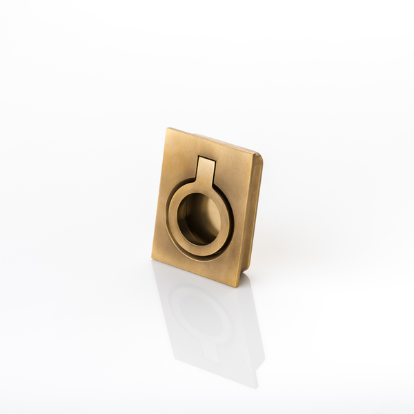 Falmouth II solid brass rectangular recessed ring pull