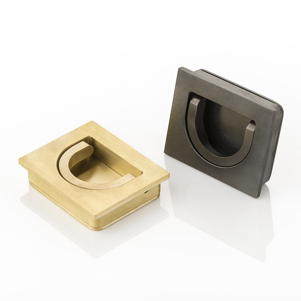 Falmouth solid brass rectangular recessed half-ring pull