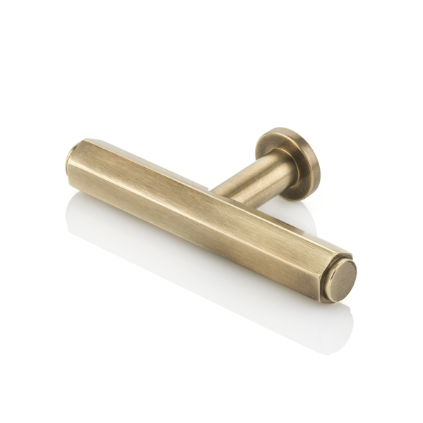 Theodore solid brass T-bar cabinet pull with round rose