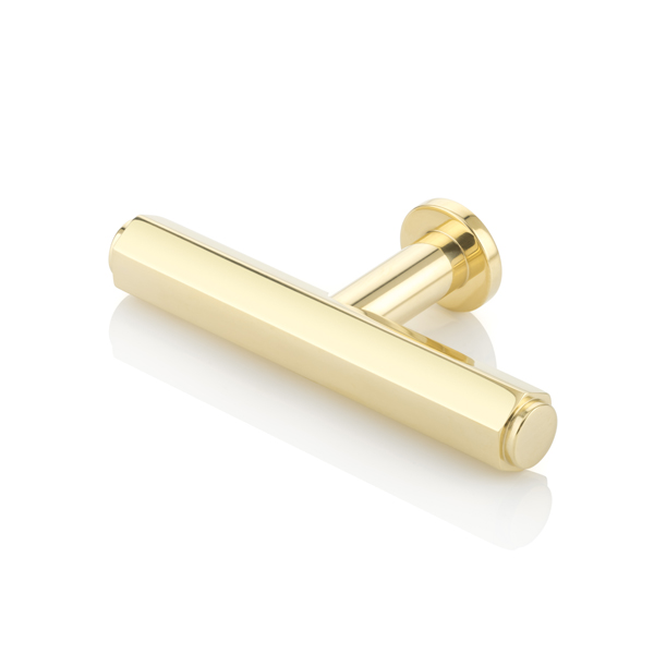 Theodore solid brass T-bar cabinet pull with round rose