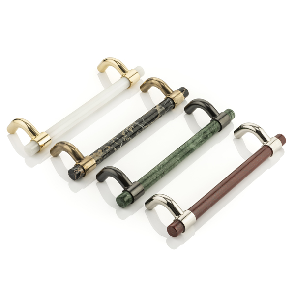 Collett cranked solid brass & marble door pull