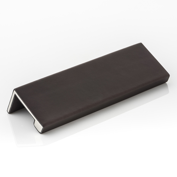 Cube solid brass small edge pull wrapped in bridle leather