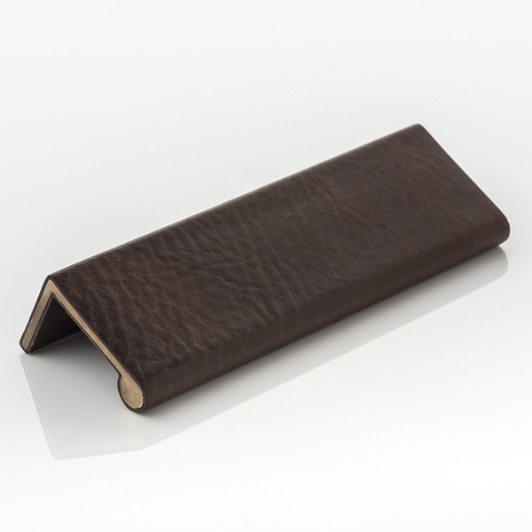 Round solid brass small edge pull wrapped in bridle leather