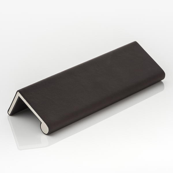 Round solid brass small edge pull wrapped in bridle leather