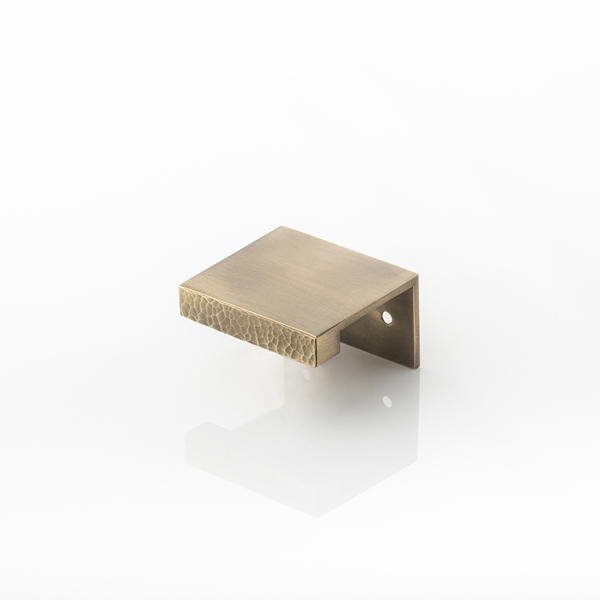 Cube solid brass small edge pull with intricately hammered texture