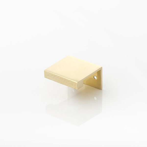 Cube solid brass small edge pull with intricately hammered texture