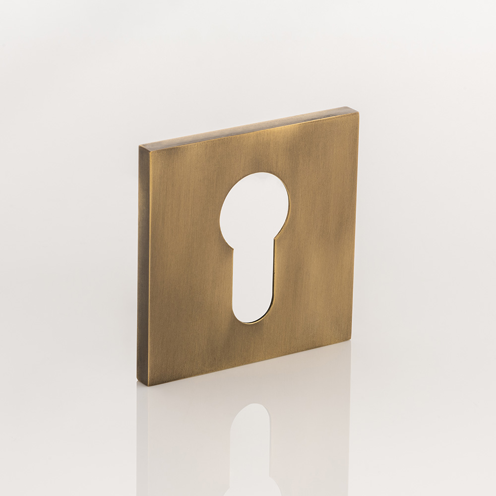 Solid brass euro cylinder profile square escutcheon