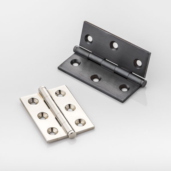 Solid brass cabinet hinge with minimalist finial